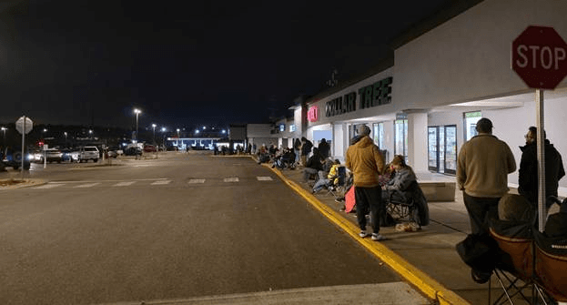 Customers waiting outside Denver Microcenter