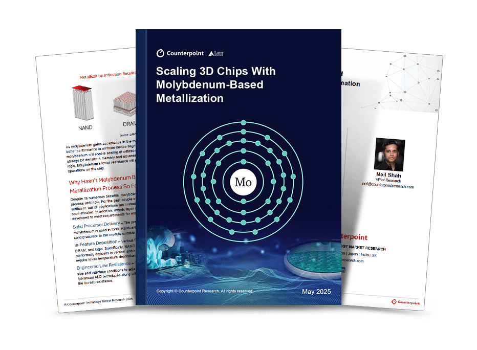 Cover and pages of Counterpoint Research’s white paper, Scaling 3D Chips With Molybdenum-Based Metallization. Source: Counterpoint Research.