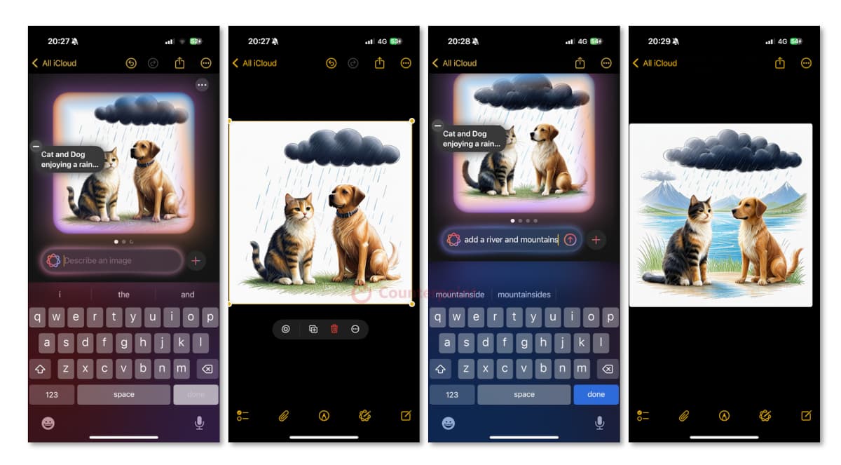 Examples of Apple Intelligence creating artistic images from a prompt through the Image Wand app on iPhone. Source: Counterpoint Research.