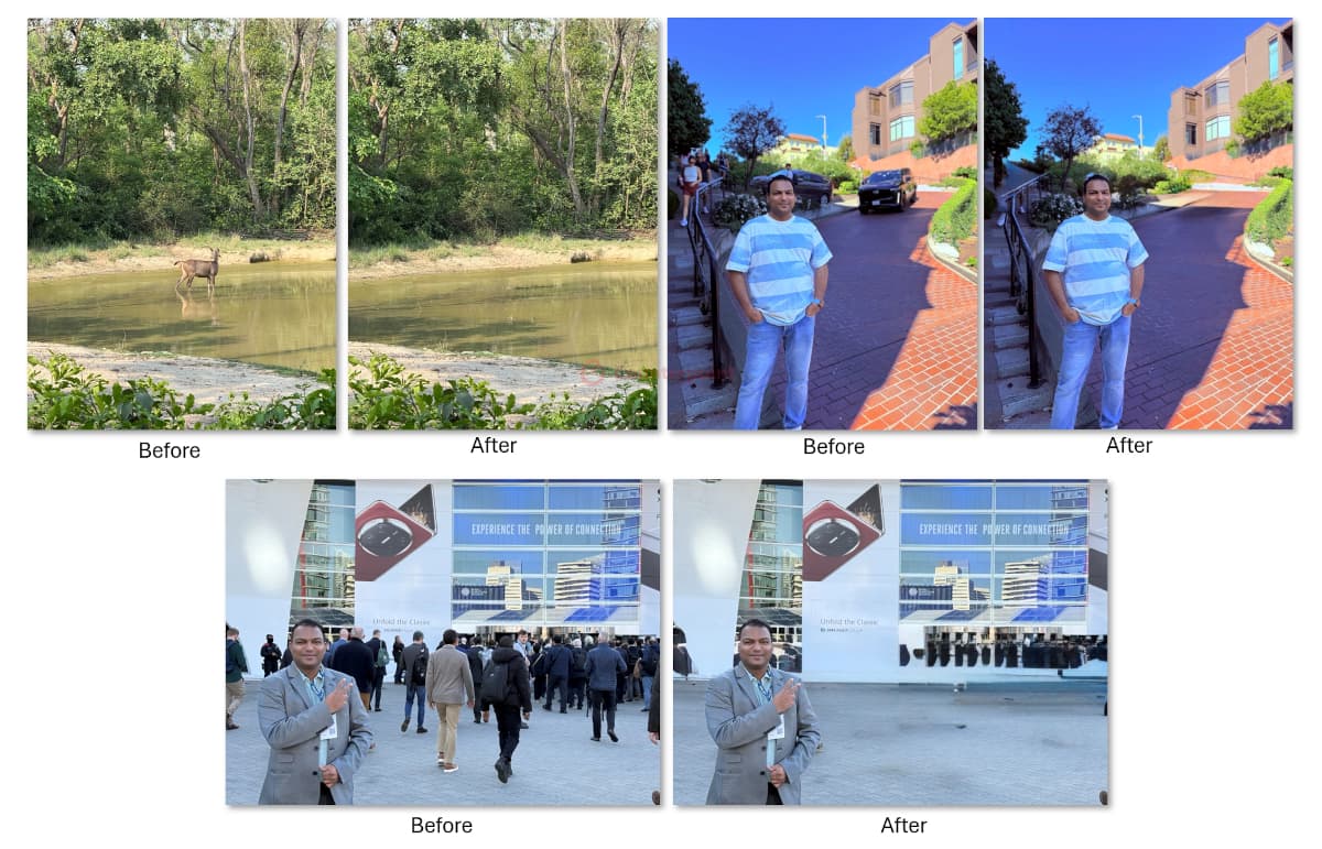 Examples of Apple Intelligence removing objects from images through the Clean Up tool on iPhone. Source: Counterpoint Research.