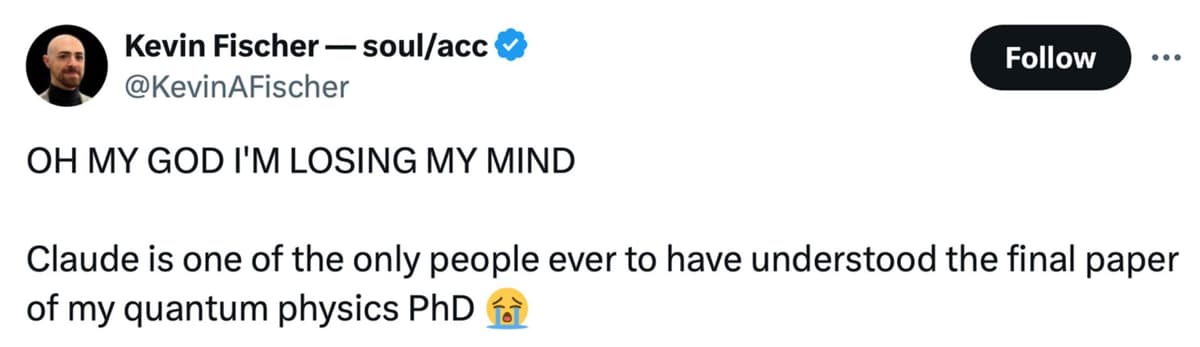 A snip of Kevin Fischer's Tweet on Claude