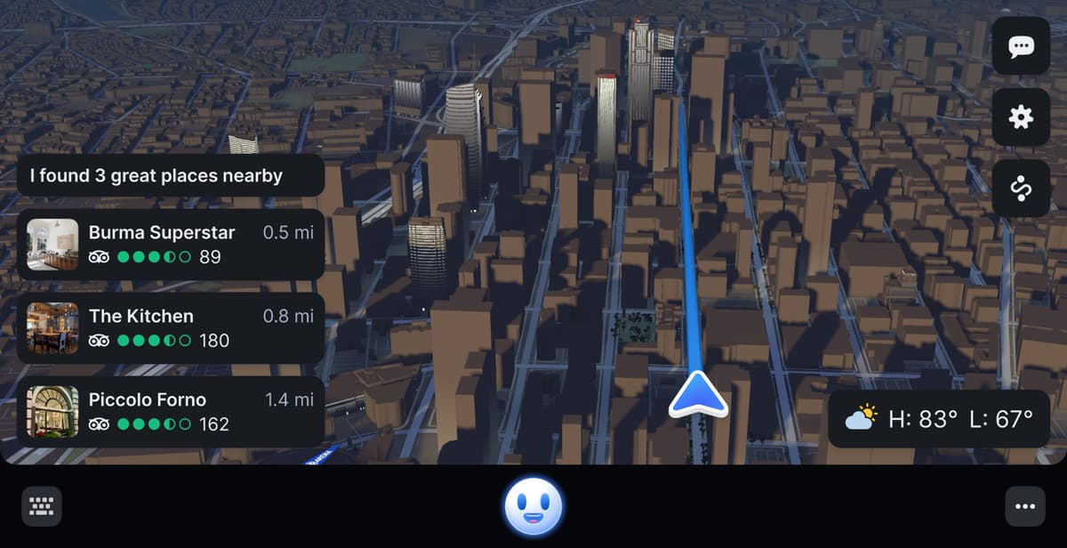 Navigation app showing nearby eating spots.