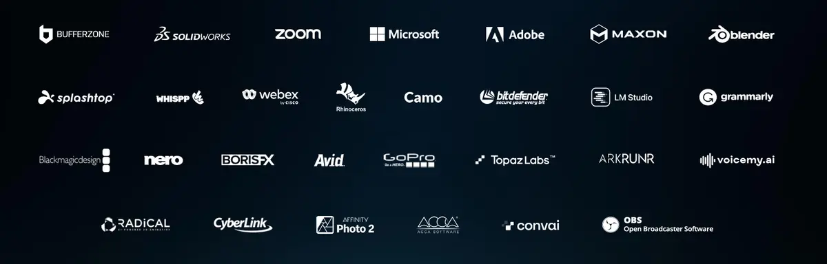 A group of white logos
Description automatically generated