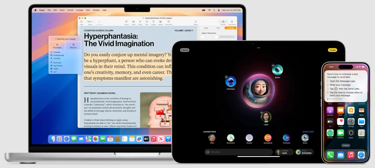 Apple products showing AI services. Source: Apple.